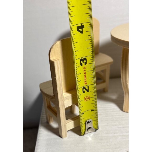 Miniature Wooden Round Table & 4 Chairs Set For Dollhouse Unfinished - Picture 4 of 12